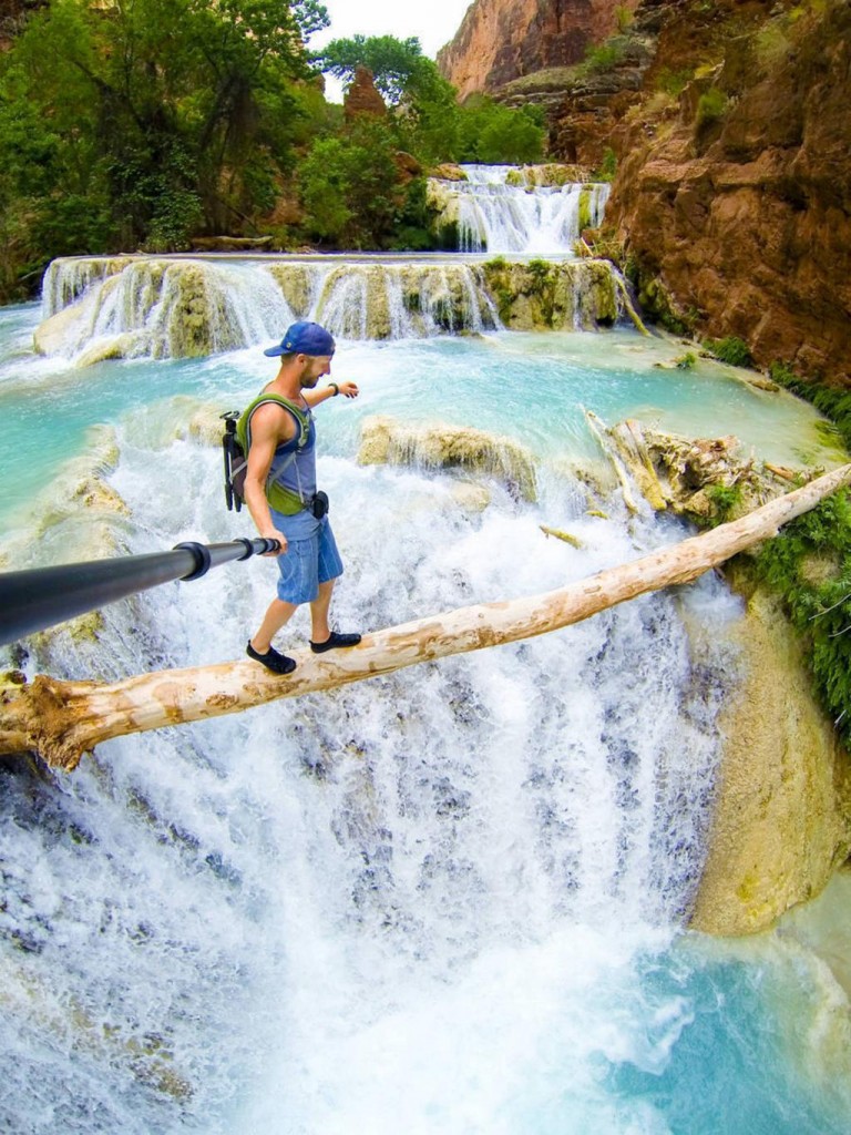 Waterfall-Balancing-Act-Selfie